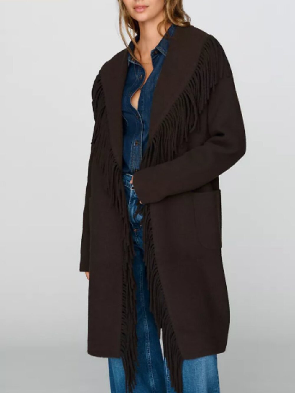 NVLT Eyelash Wrap Fringe Coatigan Sweater Small